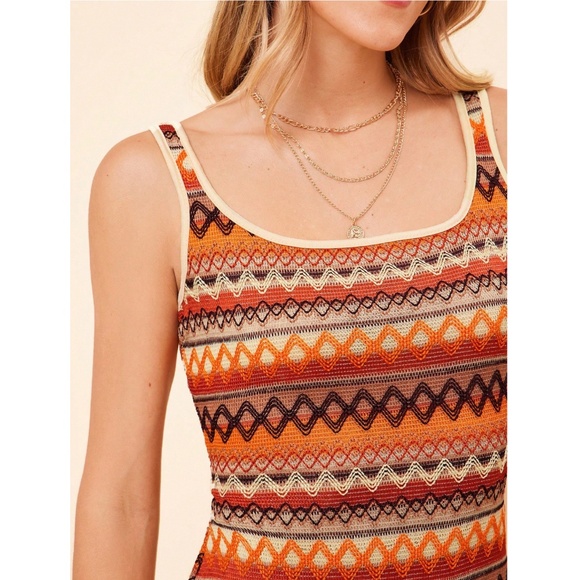 Knit Striped Tank Dress Side Leg Slit Long Ribbed Multicolor Long, Slim - Picture 9 of 13